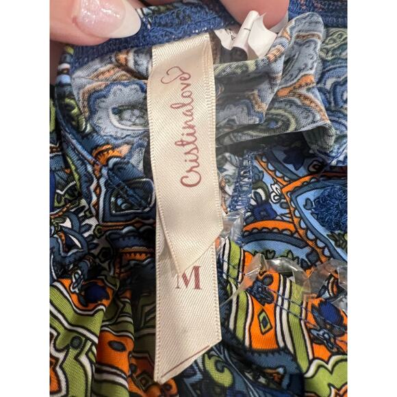 Christina Love Halter Dress Abstract Peacock Print Size Medium JL - Picture 6 of 8